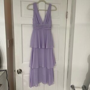 Lulu’s Celebration Time Lavender Sleeveless Tiered Midi Dress in Lavender XS